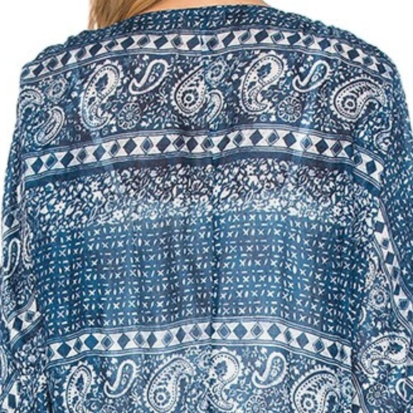 Amuse Society Evermore Blue Kimono Cardigan Swim Coverup Boho Kimono XS/S - Picture 10 of 11